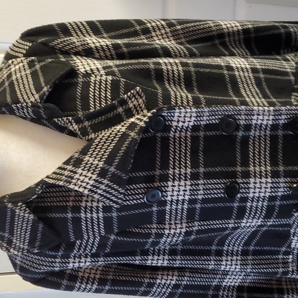 Torrid Black Houndstooth Plaid Double-Breasted Pea Coat - Picture 5 of 12